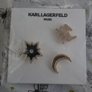 Gold-tone KARL Lagerfeld Crystal 3-Piece Pin Set with Star & Moon